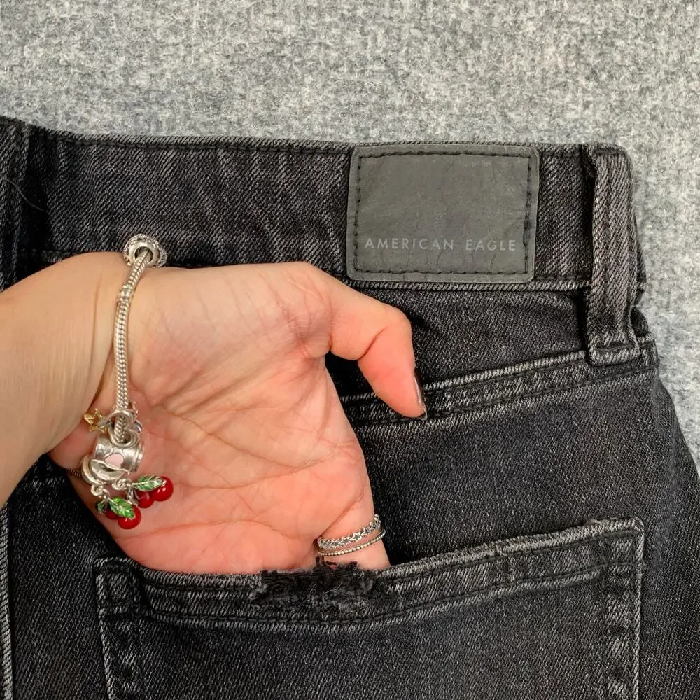 American Eagle Jeans Women 2 Short Black Slash Dreamy Drape High Rise Baggy Wide